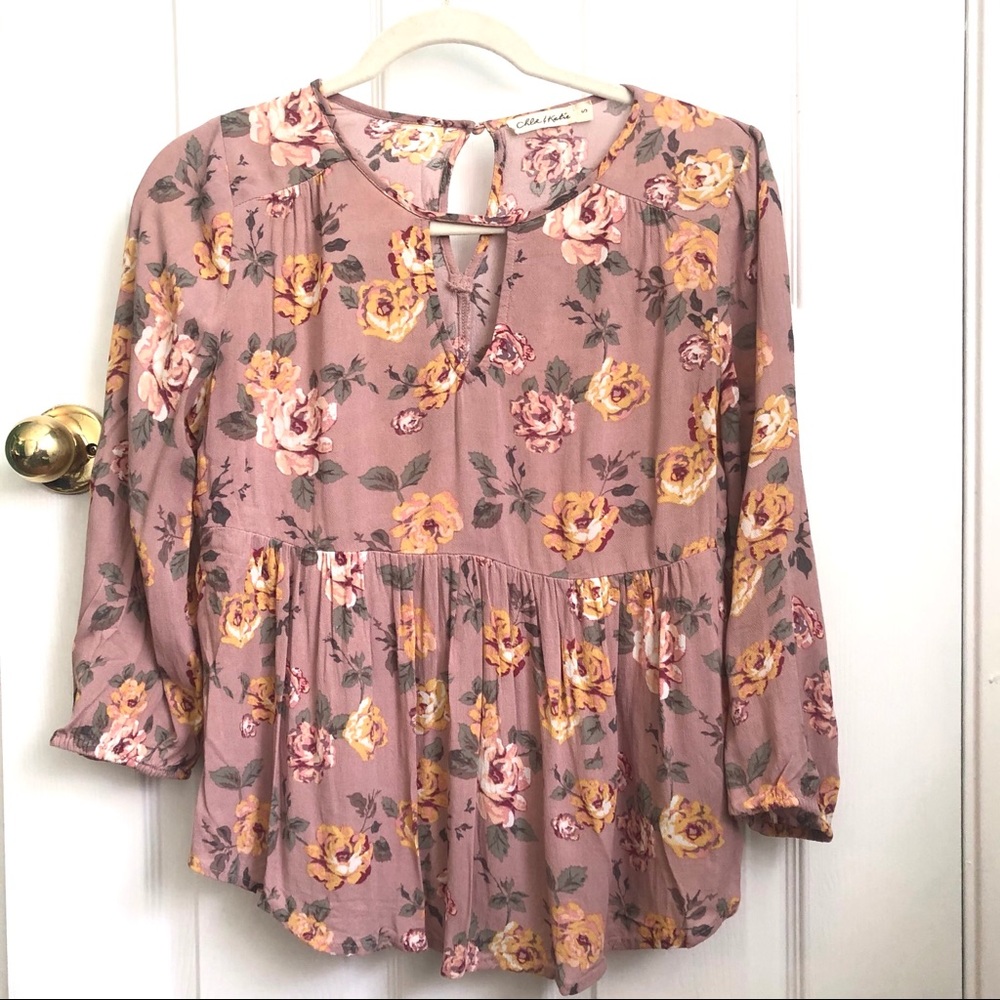 Anthropologie Chloe & Katie floral top mauve S